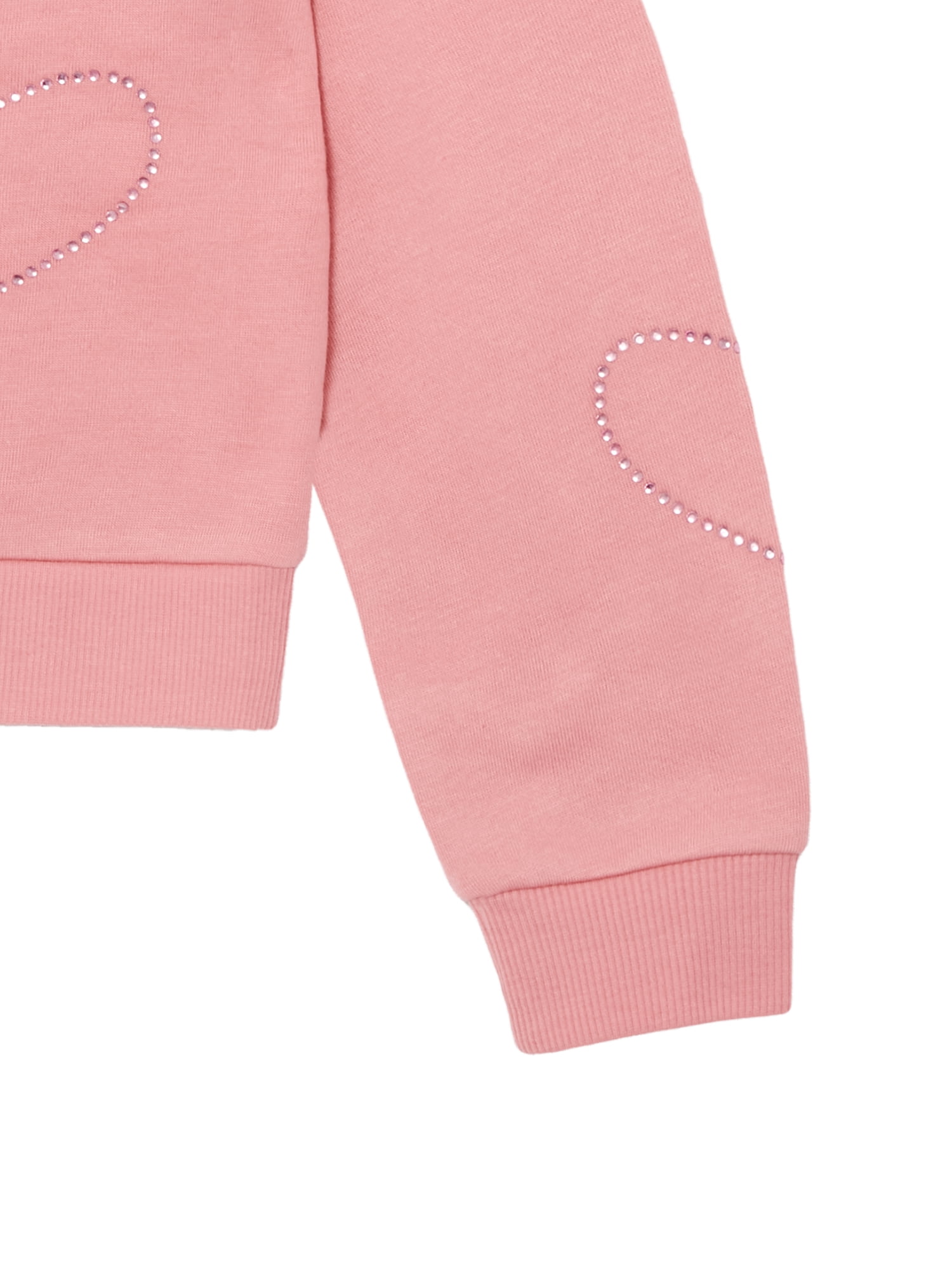 Planet Gold Girls' Rhinestone Heart Embellished Fleece Hoodie and Pant, 2-Piece Set, Sizes 4-18