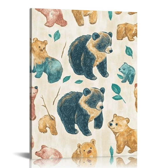Creowell Bear Bear Cub Pattern Canvas Prints Wall Art Home Decor Living Room Bathroom Bedroom Office, Perfect Gift for Various Occasions 12x16in