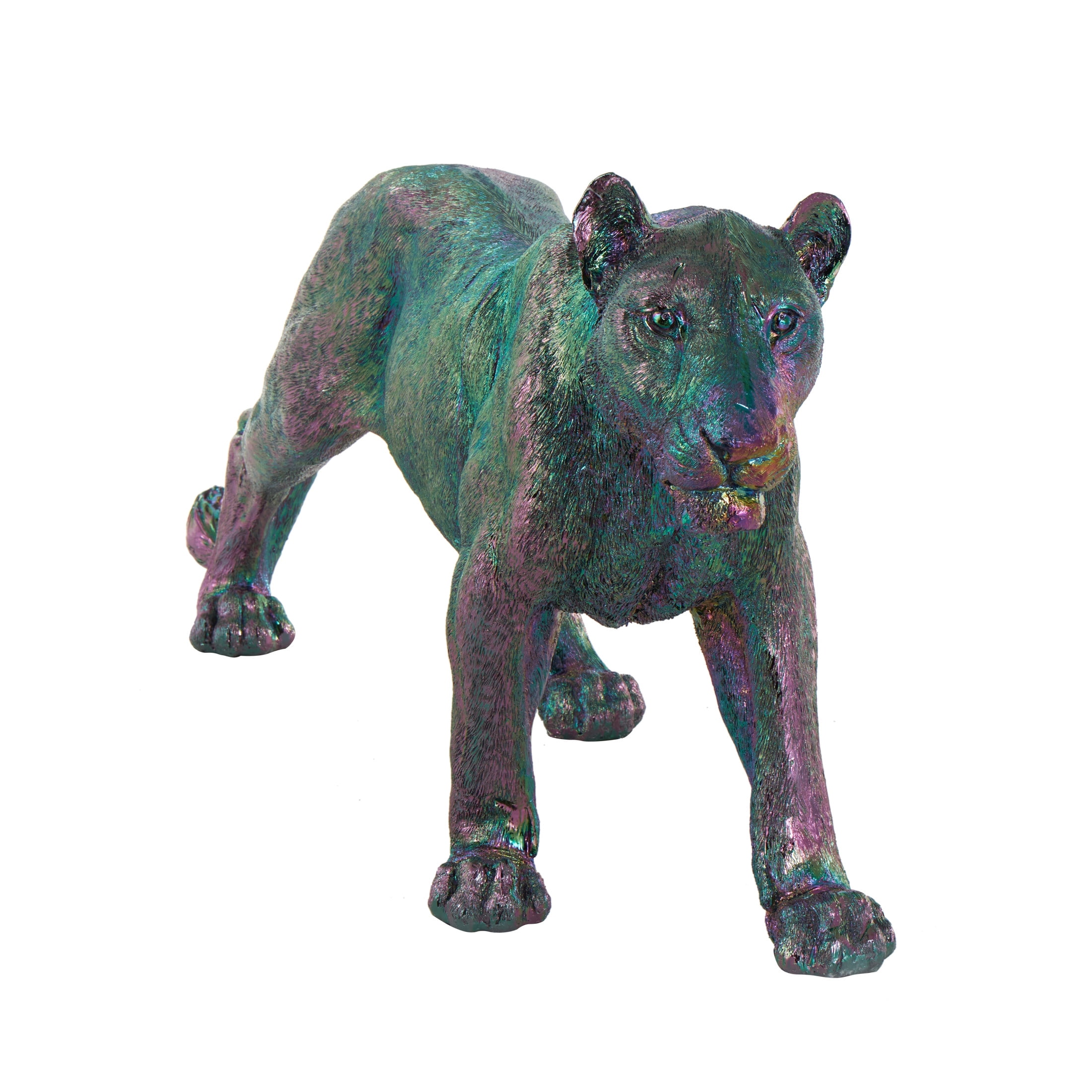 48" x 22" Multi Colored Resin Standing Leopard Sculpture with Rainbow Shimmer Finish, by DecMode