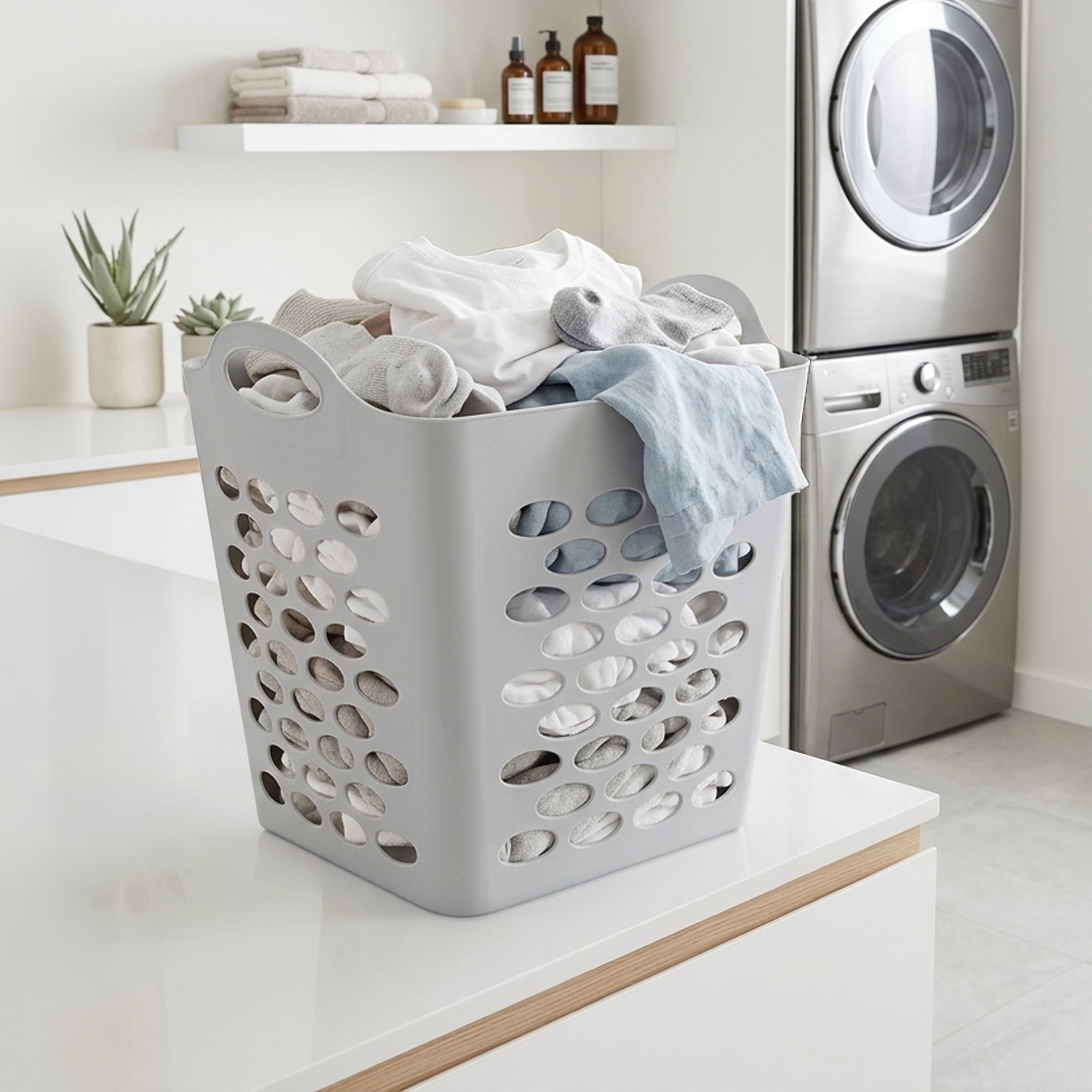 Mainstays Flexible Square Laundry Hamper, Silver Plastic