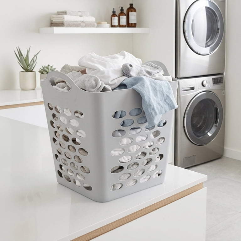 Mainstays Flexible Square Laundry Hamper in Soft Silver, 16.5x16