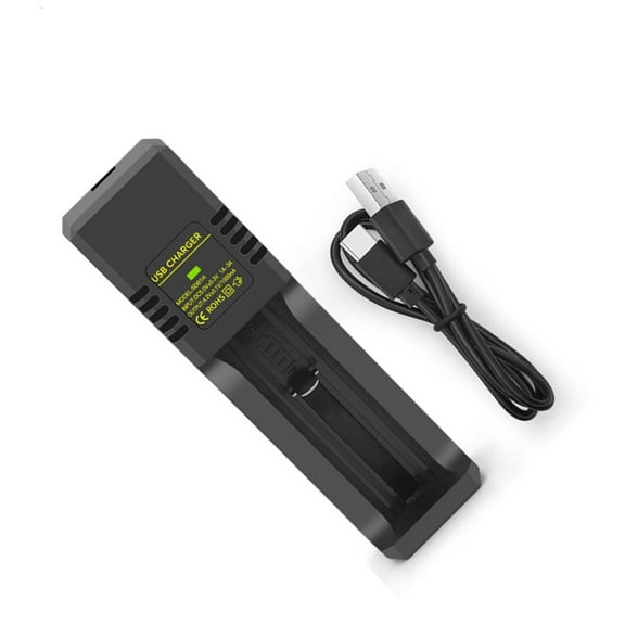 LAIQIEN USB Battery Charger 1-Channel Charging Adapter with LED Indicator for 4.2V 3.7V 18650 14500 16340 Rechargeable Batteries
