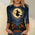 thumbnail image 2 of MVRLSH Womens Tops Blouse Casual Halloween Witch Pumpkin Graphic Printed Comfortable Long Sleeve Daily Wear Tees Loose Fit Blouses Blue - M, 2 of 4
