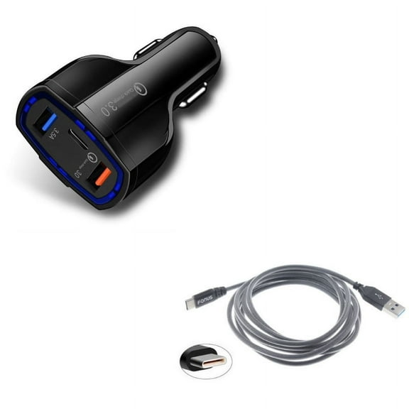 Charger Cord Type-C 6ft USB Cable w 3-Port USB 48W Quick Car Charger W5J for OnePlus 5T, 6, 6T, 7 Pro - Razer Phone 2 - RED Hydrogen One - Samsung Galaxy Tab S3 9.7 S9 Plus, S8  S8, S10e S10