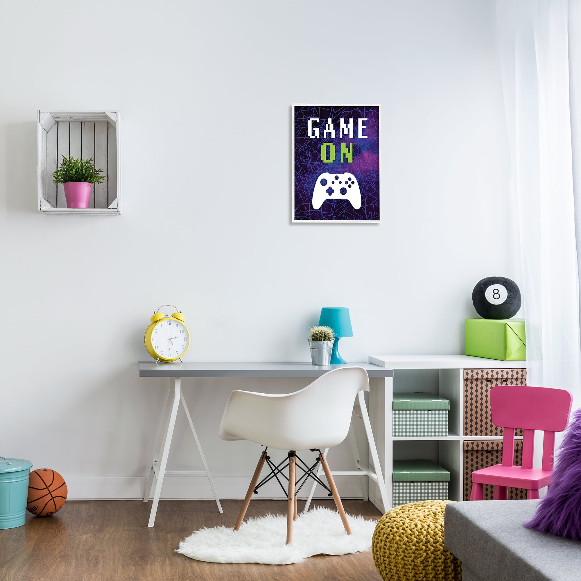 Stupell Industries Game On Bold Geometric Pattern Gaming Controller Graphic Art White Framed Art Print Wall Art, Design by Victoria Barnes