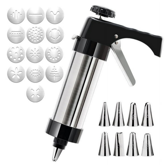 Rooflare Stainless Steel Cookie Press, New Cookie Making Kit With 8 Spout And 13 Cookie Trays, Black