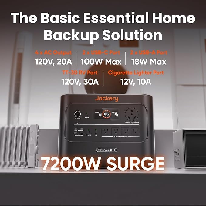 Jackery HomePower 3000 Portable Power Station, Essential 3070Wh Home Backup  with 3600W (Surge 7200W) Output for Power Outage, Emergencies, and RV Use -  Walmart.com