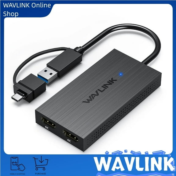 WAVLINK USB 3.1/USB C to Dual HDMI Adapter, DisplayLink Dual 4K@60Hz Monitor Hub for Dell HP Surface Lenovo, Compatible with Windows and M1/M2/M3 Mac
