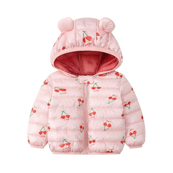 Splozh Boys Girls' Lightweight Hooded Puffer Jacket Toddler Boys Girls Winter Windproof Cartoon Hooded Coat Jacket Kids Warm Outerwear Red,12-18 Months