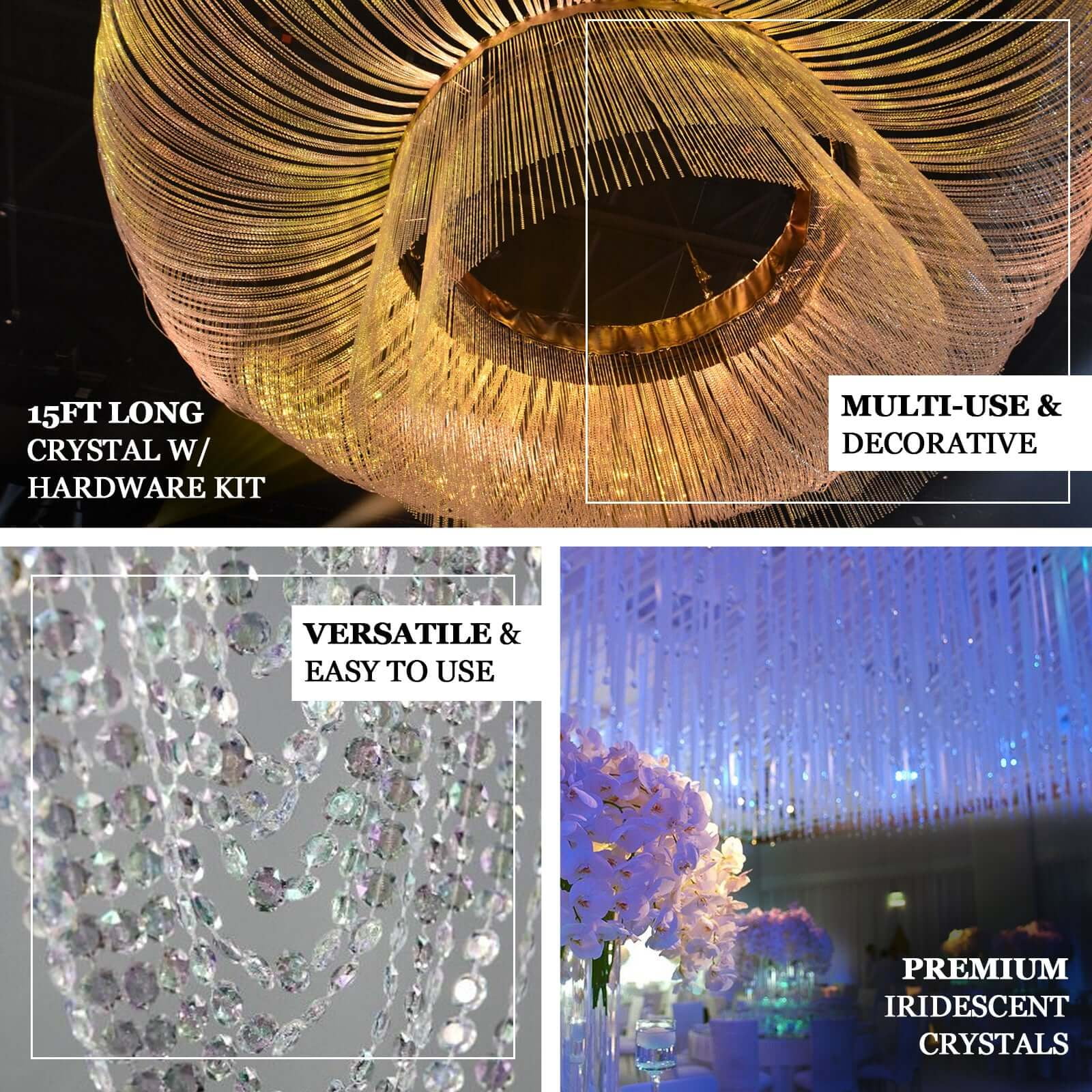 Efavormart 15ft Long Crystal Beaded Ceiling Drape Curtains With Hardware Kit Wall Panel Fringe Window Divider Blind for Wedding Coffee House Restaurant Parts Crystal Tassel Screen Home Decoration