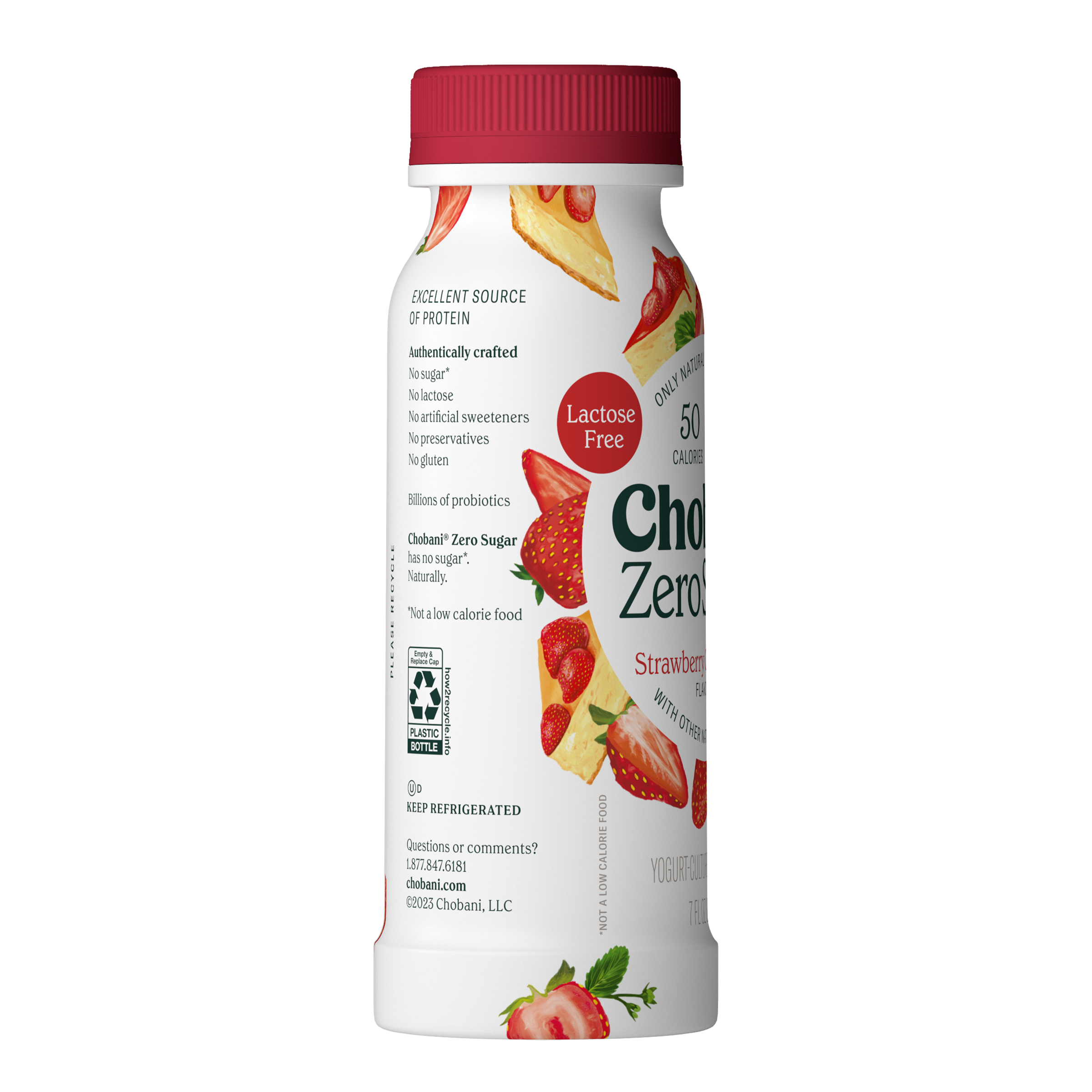 Chobani Zero Sugar Yogurt-Cultured Dairy Drink Strawberry Cheesecake 7 fl oz Bottle