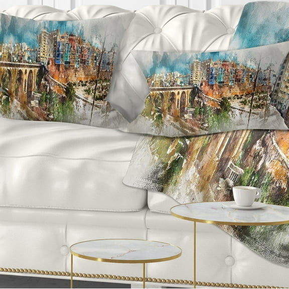 Designart Villajoyosa Town Digital Art Panorama - Cityscape Throw Pillow - 12x20