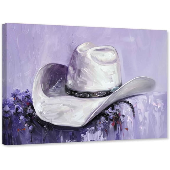 ZHONGYUTONG Cowboy Hat Canvas Wall Art Country Western Pictures Vintage Rustic Cowgirl Painting for Farmhouse Bedroom Decor Framed (12.00" x 18.00")
