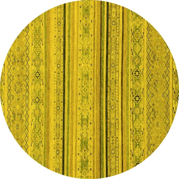 Ahgly Company Indoor Round Abstract Yellow Modern Area Rugs, 6' Round