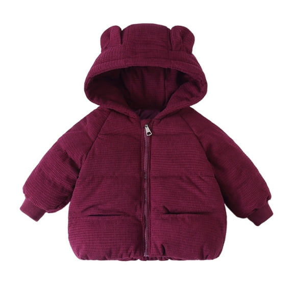 NAISIBABY Toddler Boys Girls Quilted Coat Size 6, Cute Hooded Thicken Warm Full Zipper Kids Winter Jacket with Pockets Wine(1-8T)
