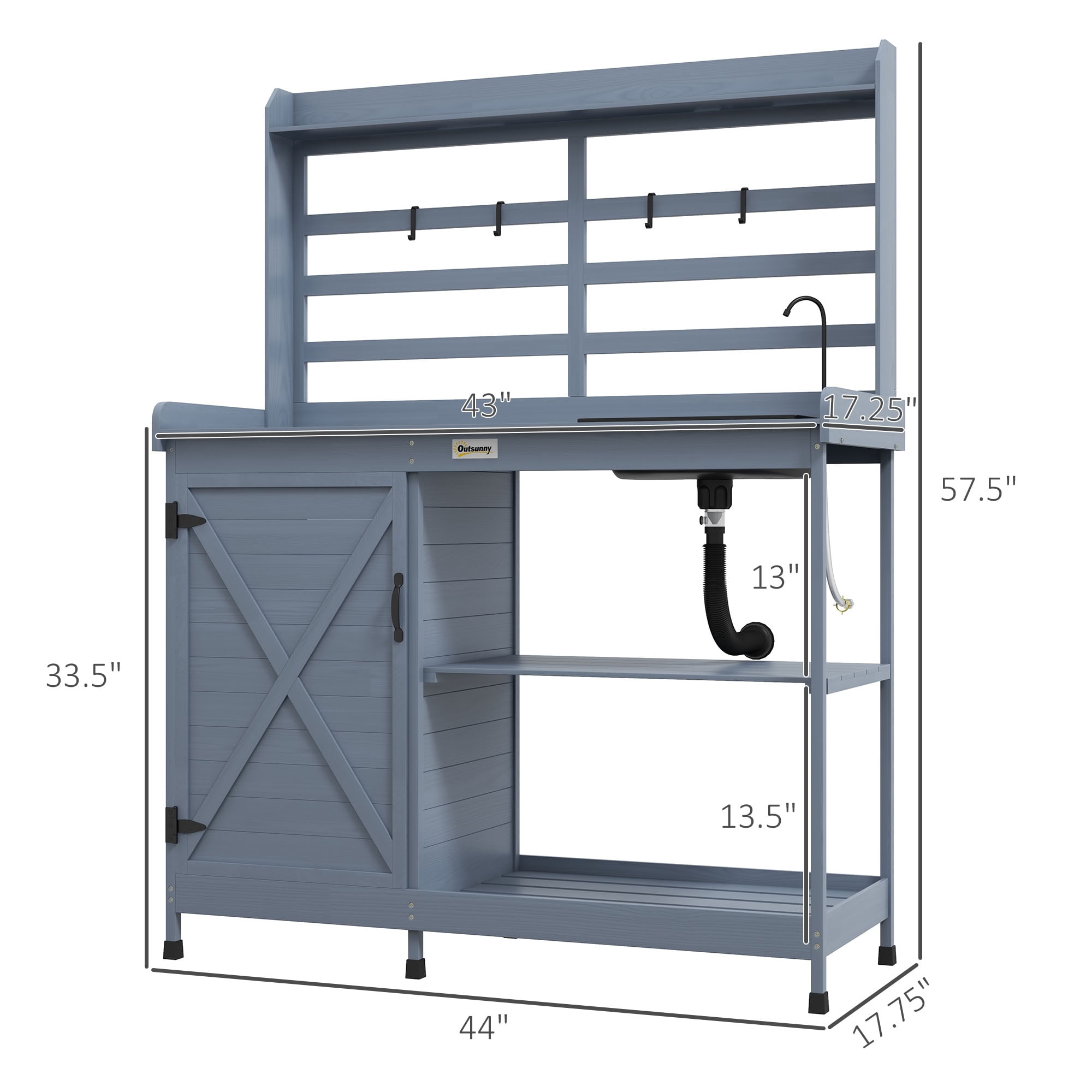 MAYEERTY Outdoor Wood Potting Bench with Removable Sink & Water Tap, Garden Workstation for Backyard, Patio, Balcony