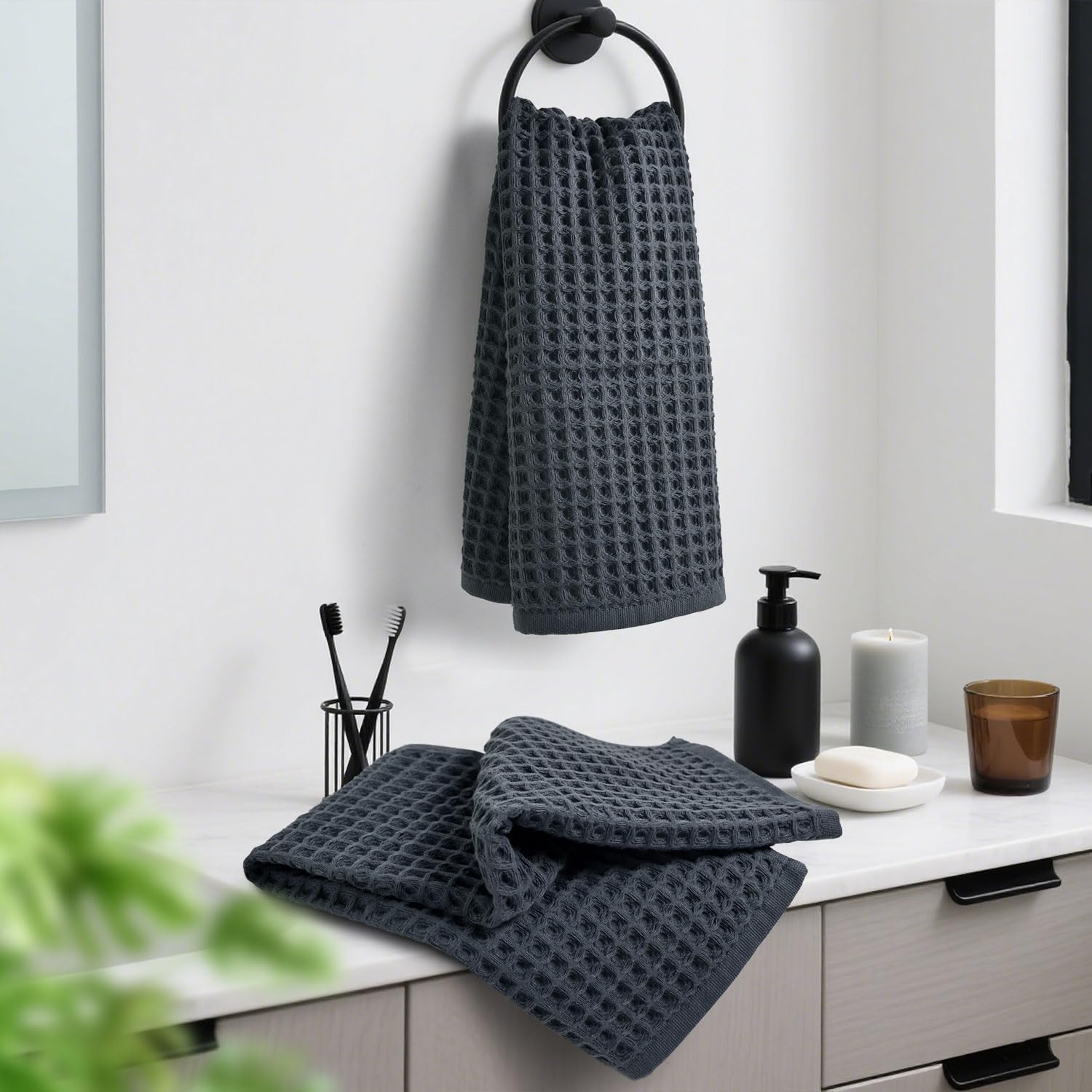 Waffle Hand Towels for Bathroom Kitchen 2-Piece (Rust) – Cotton Quick Dry, Super Soft, Absorbent Towels for Fall Decor, 13x29”