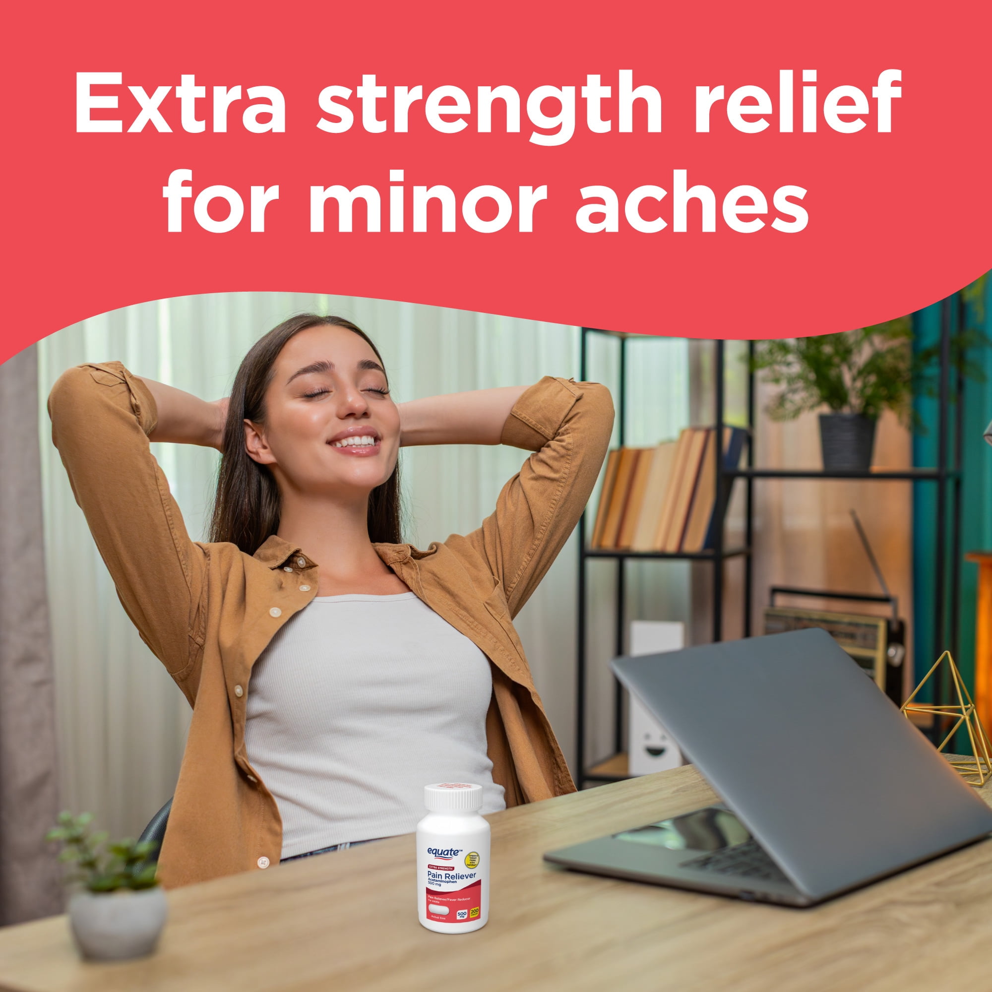 Equate Extra Strength Pain Reliever Acetaminophen 500mg Caplets, Fever Reducer, 200 Count, Compare to Tylenol® Extra Strength Active Ingredient
