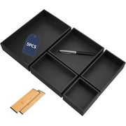 5PCS Bamboo Drawer Organizer Set with Adjustable Dividers,Stackable Kitchen Bathroom Office Desk Organizer Storage Box Container Trays for Utensils, Makeup, Silverware,Non-Slip Silicone Pads