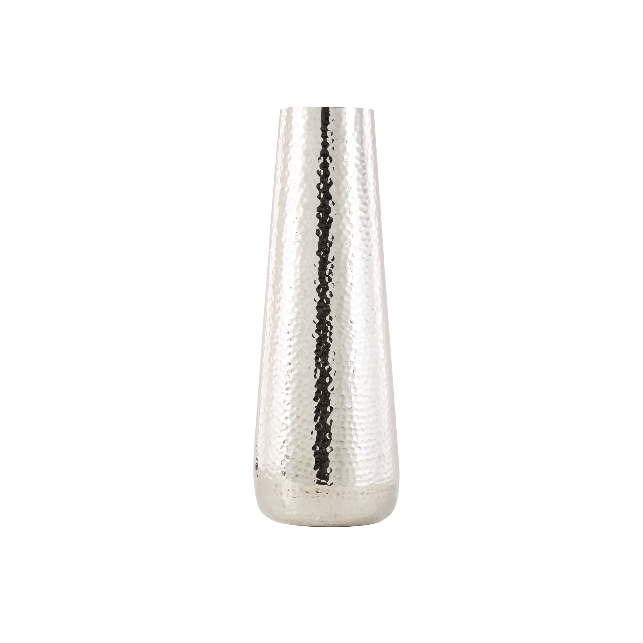 DecMode 25" Tall Hammered Silver Aluminum Metal Vase