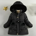 thumbnail image 2 of Ruyang Winter Puffer Jackets for Girls Cinched Waist Furry Hooded Dress Parka Coat Pearl Padded Warm Long Zip Up Outwear, 2 of 4