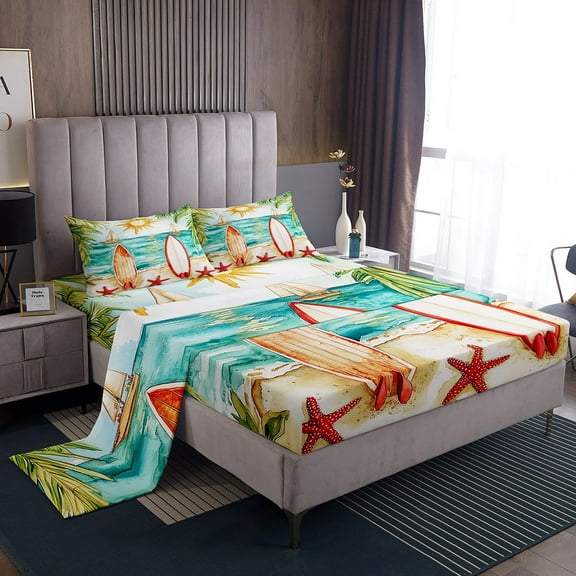 Erosebridal Surfing Surfboard Twin Sheet Sets, Summer Beach Bed Sheets Twin, Ocean Starfish Bedding Twin Size, Lightweight Bedroom Decoration, 3pcs