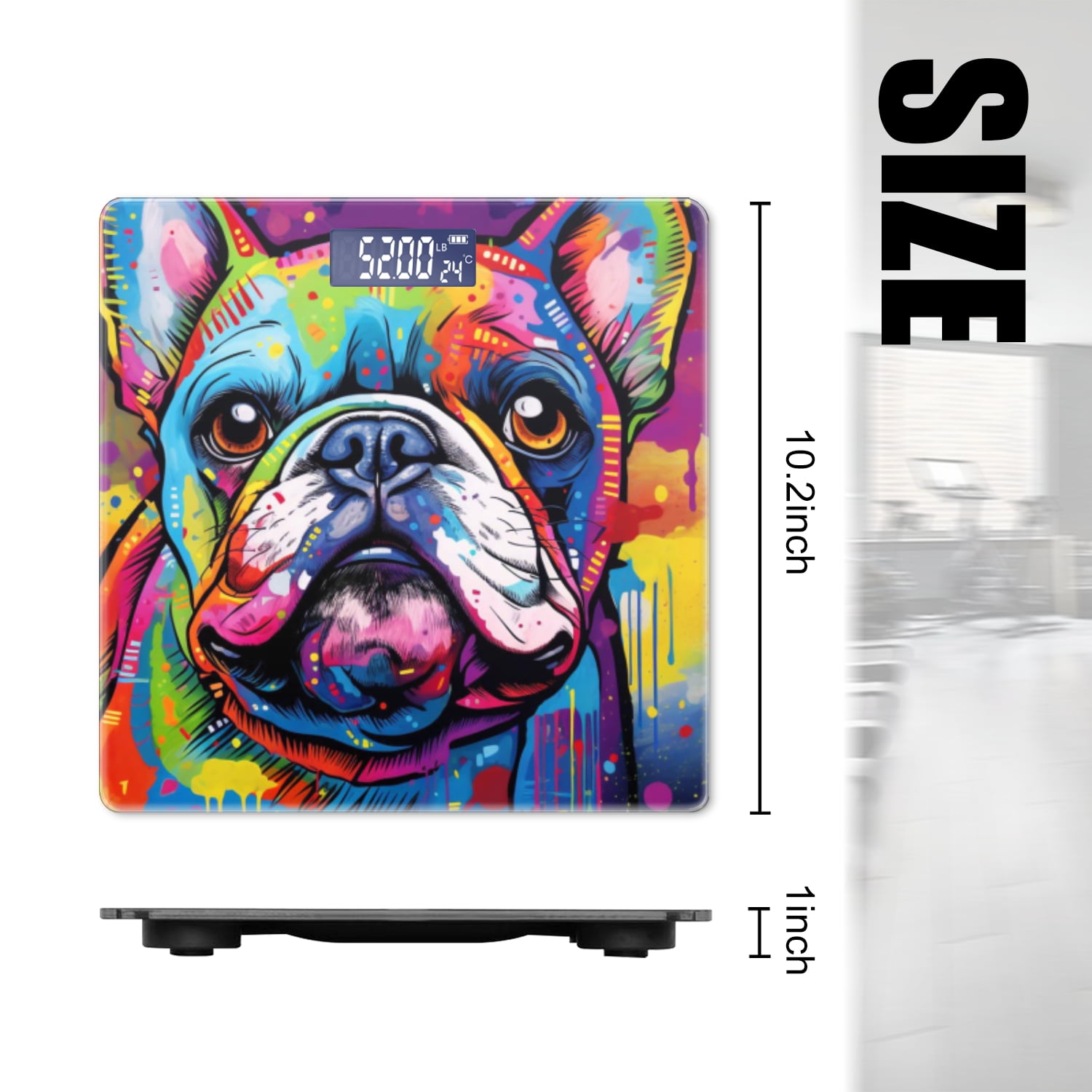 High Precision Body Weight Scale Smart Bathroom Scales with Large LCD Display(400lbs),Decorative for Bedroom-Cute Bulldog In The Style Of Colorful Graffiti