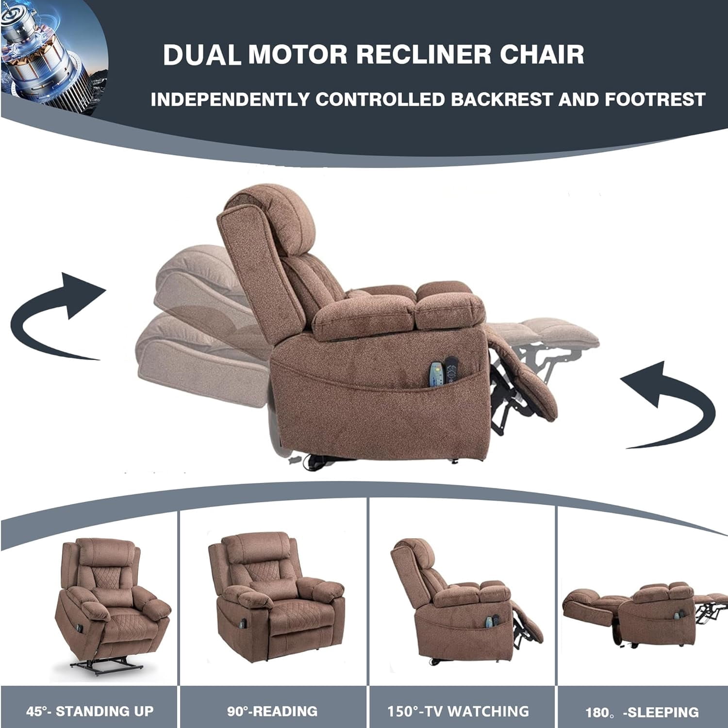 Big Man Power Lay Flat Lift Chair Oversized Recliner Dual Motor Heat Vibration for Elderly, Overstuffed Electric Extra Wide Recliners with Flip Arm Storage Cup Holders,USB Type C Charging