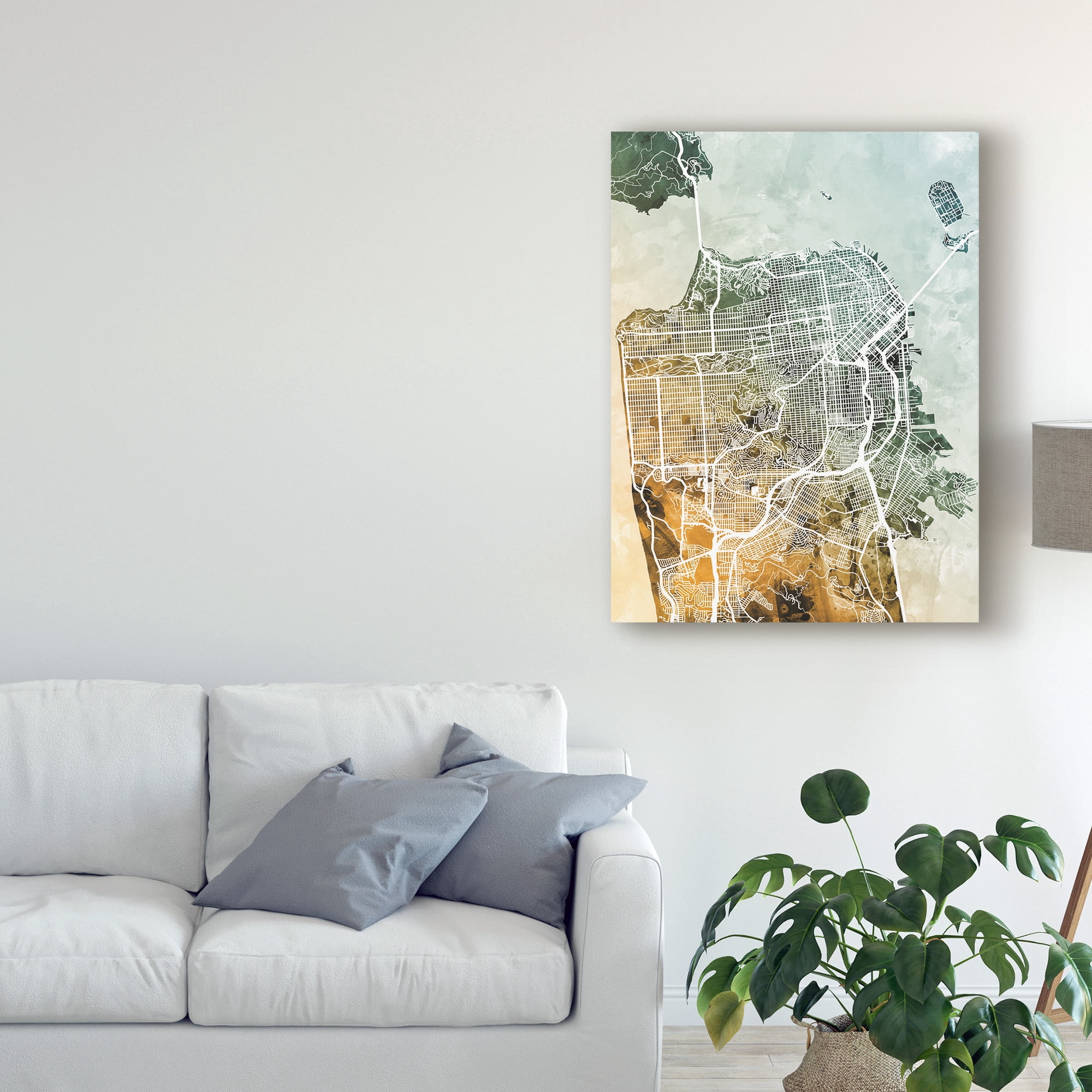 Trademark Fine Art 'San Francisco City Street Map Teal Orange' Canvas Art by Michael Tompsett
