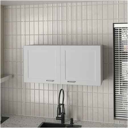 Utica White Wall Cabinet with Mirror Front Modern Kitchen Storage Organizer
