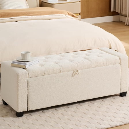 Storage Ottoman Bench, Bench for Bedroom End of Bed, Ottoman with Storage for Living Room and Entryway(Boucle-Cream)