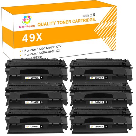 Toner H-Party 6-Pack Compatible Toner Cartridge for HP 49X Q5949X Work with 1160 1320 1320n 3390 3392 P2015n P2014 M2727nf MFP Printer Ink (Black)