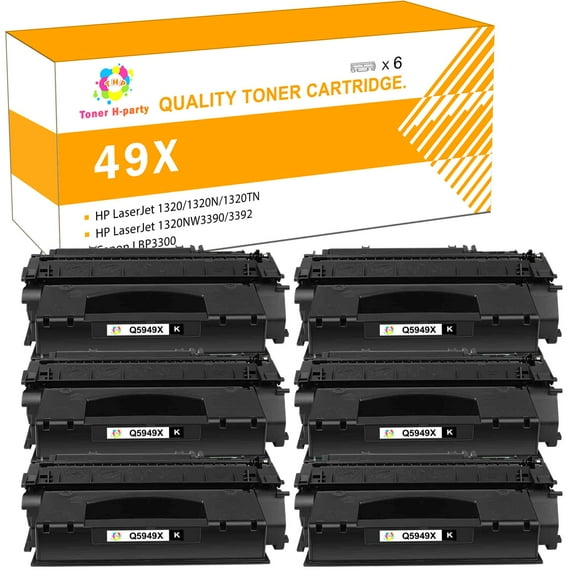 Toner H-Party 6-Pack Compatible Toner Cartridge for HP 49X Q5949X Work with 1160 1320 1320n 3390 3392 P2015n P2014 M2727nf MFP Printer Ink (Black)