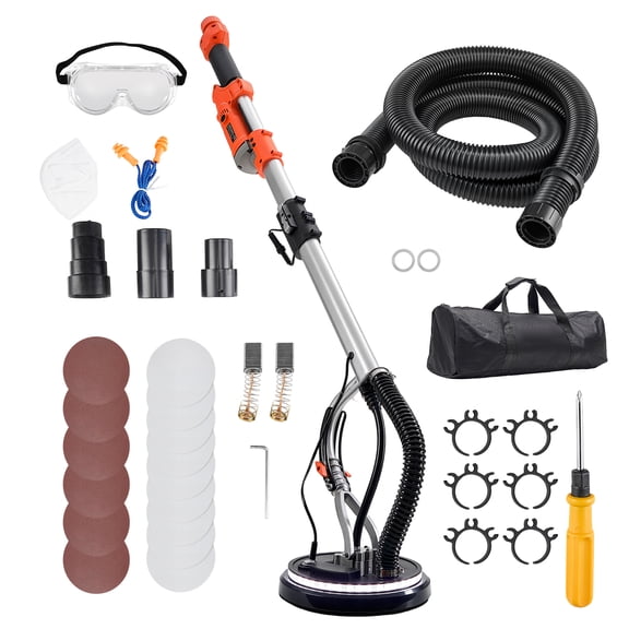 KFFKFF Electric Drywall Sander, 1010W Power Tool for Ceiling and Wall Sanding, Adjustable Speed 1000-2200 RPM, LED Lighting, Foldable Extendable Handle, Includes 15 Sanding Discs and Dust Hose