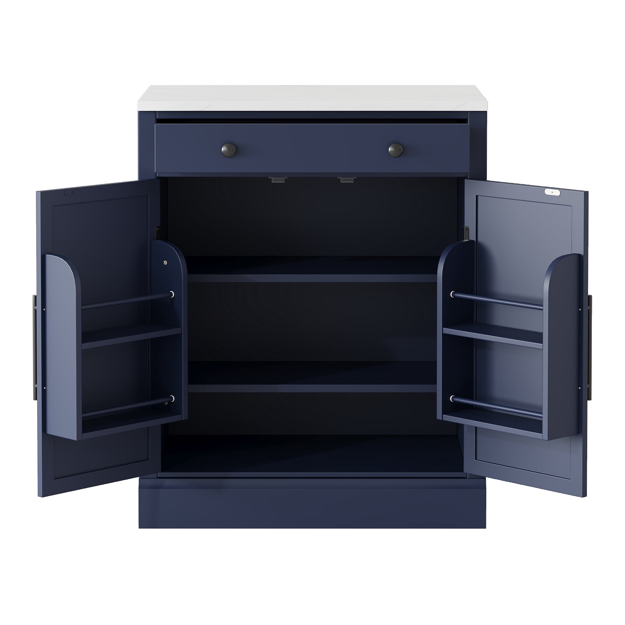 Modern Freestanding Kitchen Pantry,Buffet Food Storage, Coffee Bar Cabinet with Drawer, 2 Adjustable Shelves and 2 Door Shelves for Dining, Kitchen, Blue
