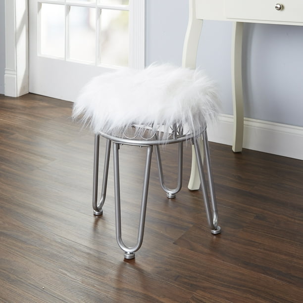 Silverwood Hannah Faux Fur Vanity Stool with Hairpin Legs, Nickel - Walmart.com - Walmart.com