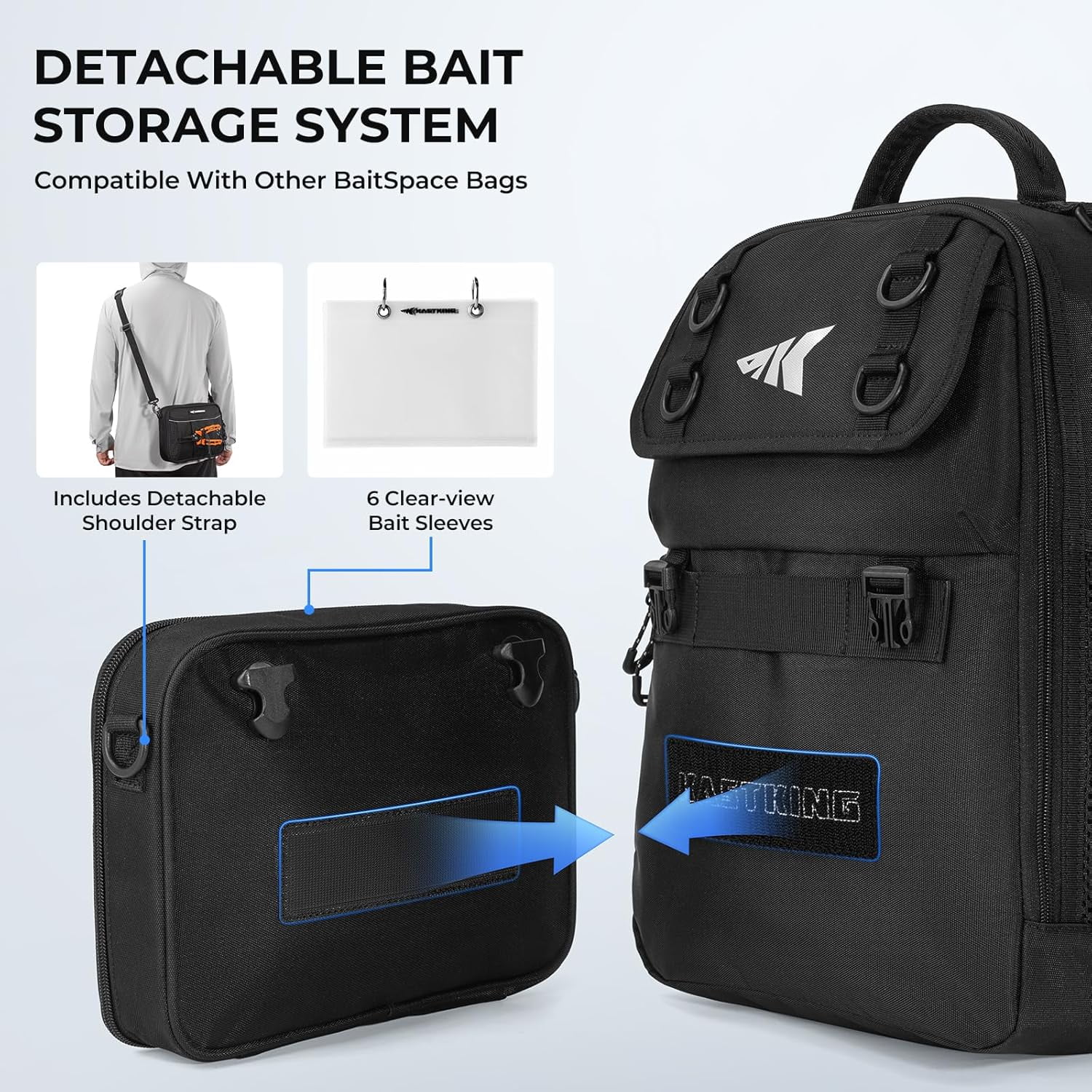 KastKing BaitSpace Fishing Sling Bag, Fishing Backpack with Rod & Beverage Holder, Tackle Bag for Fishing Gear