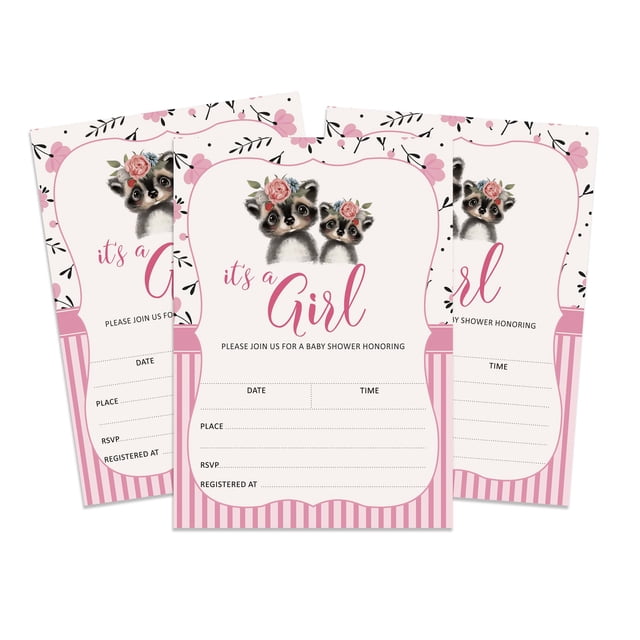 Inkdotpot 30 Cartes d'Invitation Style Raton Laveur pour Baby Shower Révélation de Genre Invitations Vierges