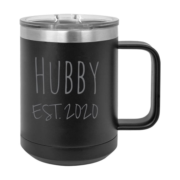 Hubby Est. 2020 Established Stainless Steel Vacuum Insulated 15 Oz Engraved Double-Walled Travel Coffee Mug with Slider Lid