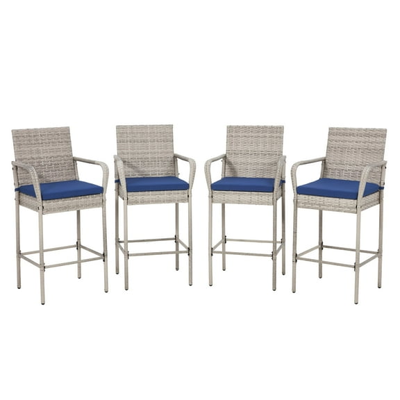 AVAWING Patio Wicker Barstools Set of 4, Outdoor Rattan Bar Height Chairs, Gray