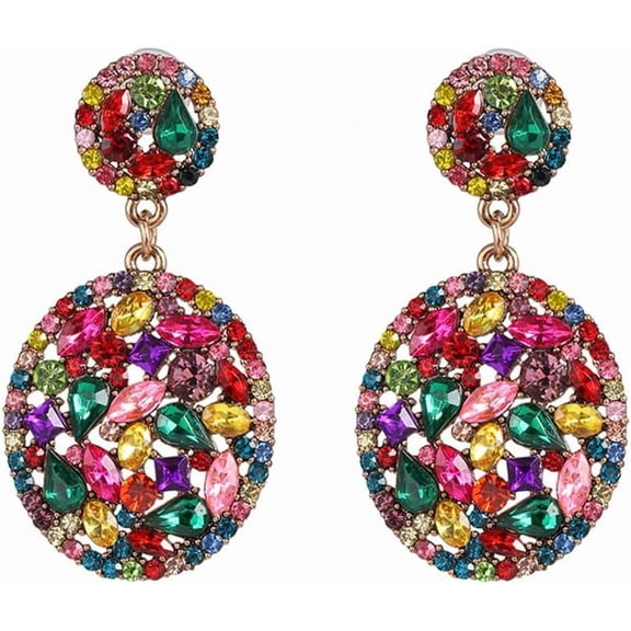 XBage Multi-Colored Crystal Drop Dangle Earrings Sparkling Rhinestone Paved Round Stud Earrings Vintage Bridal Wedding Statement Ear Jewelry For Women[Z754]