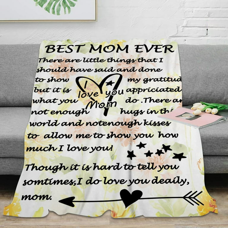 I Love You Mom Gift Blanket - Super Soft Flannel Throw 50 inch x 65 inch  (Gray)