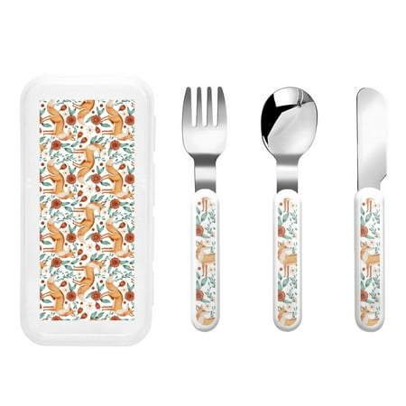 

Cauagu Foxes and Floral Harmony Print 3-Pieces Toddler Cutlery Set Kids Silverware Set with Spoons Forks & Knife Stainless Steel Utensils for Kids Dishwasher Safe