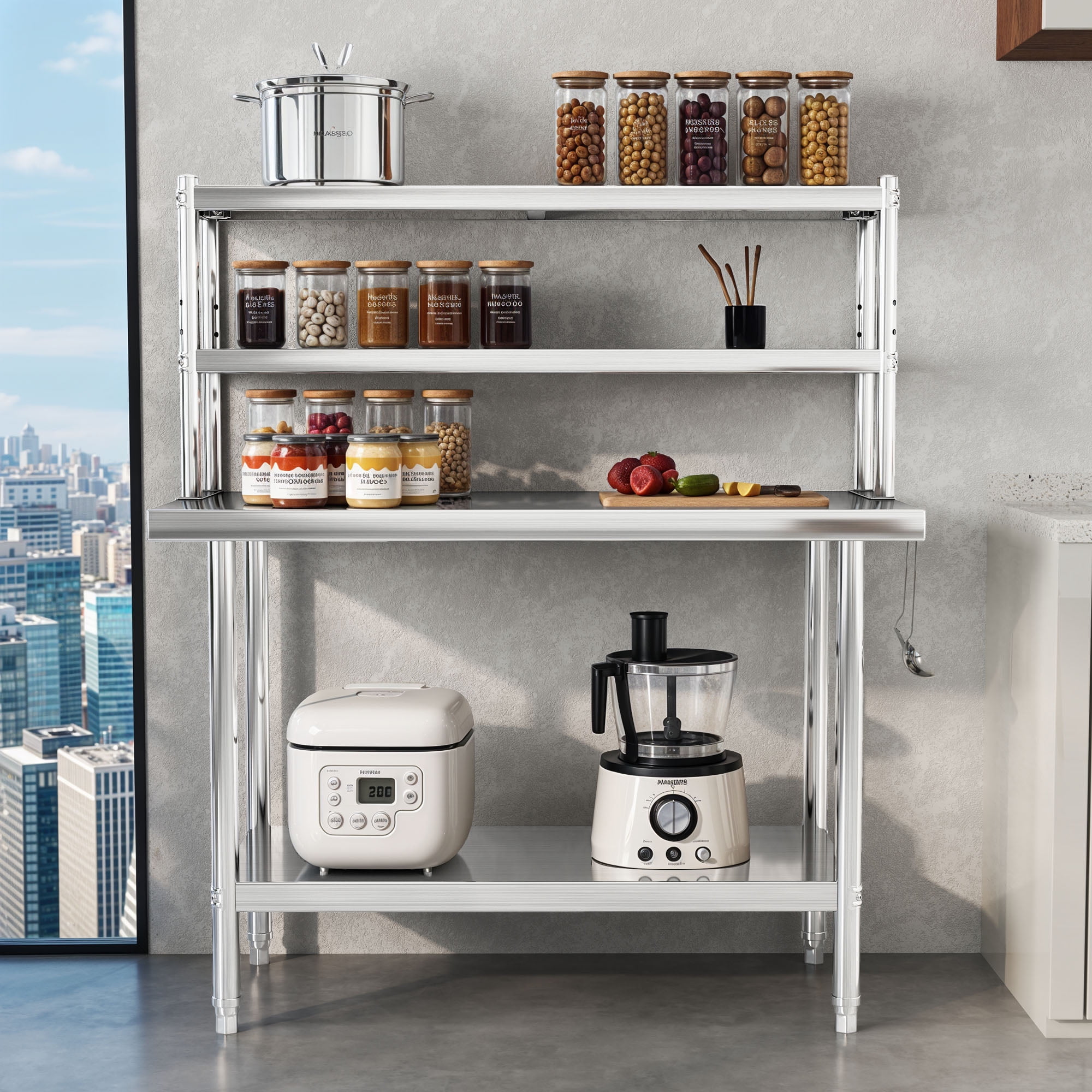 Uforic 48" X 24" Work Table with 48" X 12" Shelf Stainless Steel Table with Overshelves for Home Kitchen Restaurant Garage Warehouse