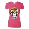 thumbnail image 2 of Wild Bobby Day Of The Dead Sugar Skull Pop Culture Women Slim Fit Junior Tee, Hot Pink, Large, 2 of 5