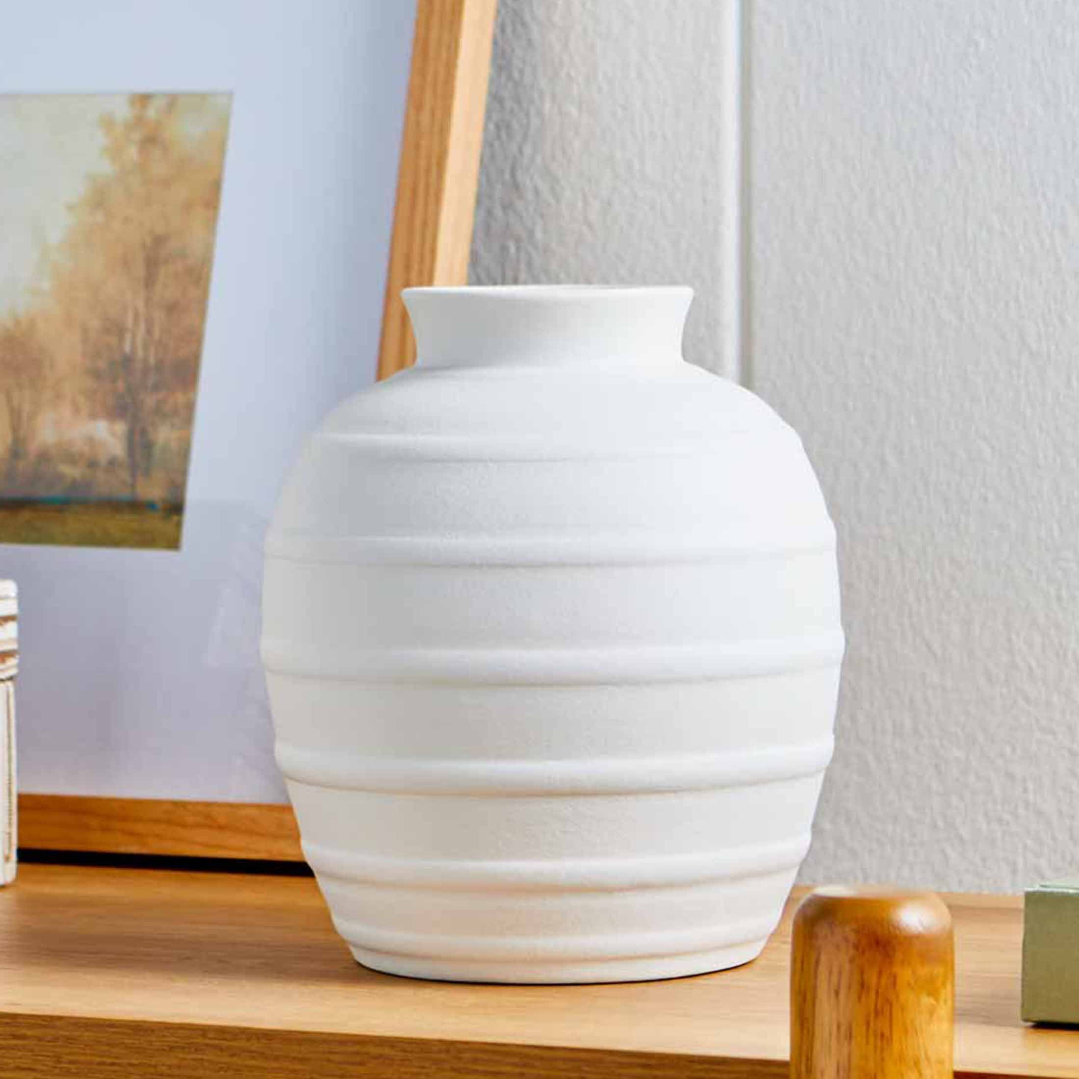 Better Homes & Gardens White Textured Ribbed Ceramic Vase, 8 in