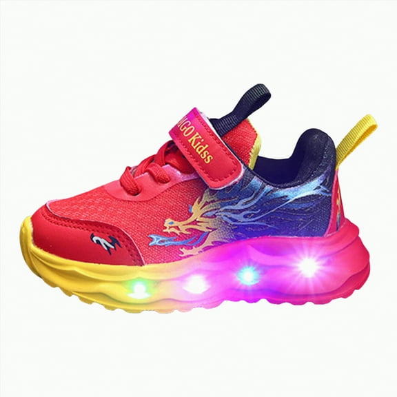 Gvdentm Boys Tennis Shoes Toddler Boys Light Up Shoes LED Flashing Lightweight Mesh Breathable Adorable Running Sneakers for Toddler(Red,6)