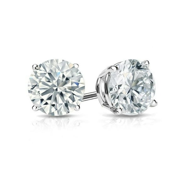 14k White Gold 0.25 Carat Created White Diamond Round Stud Earrings (SI1) 4 Prong Setting Plated by Paris Jewelry