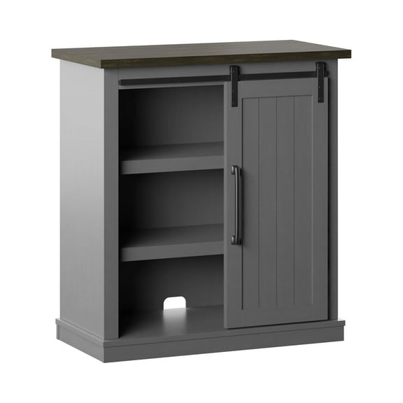 Twin Star Home Modern Farmhouse Two-Tone Accent Cabinet with Sliding Door in Antique Gray