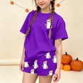 thumbnail image 4 of Kids Girls Halloween Outfits Teen Size 13-14 2 Piece Lounge Set Short Sleeve Cute Ghost Graphic T-Shirt and Sleep Shorts Fall Holiday Sleepwear Casual Pajamas Nightwear, 4 of 9